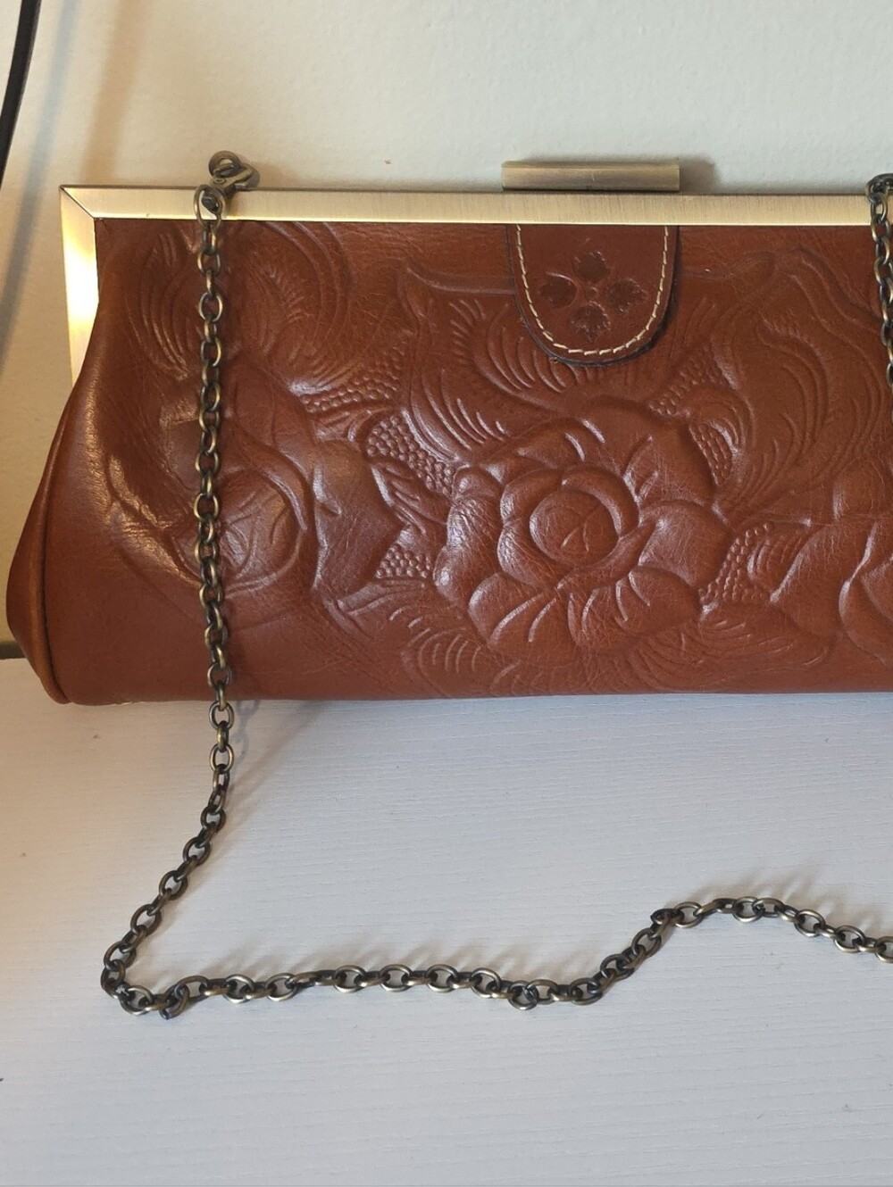 Women's Brown Embossed Leather Crossbody Clutch